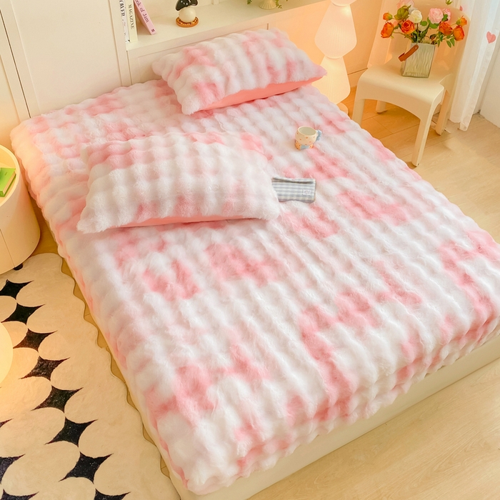 91家纺网 家纺一手货源 找家纺 耐思家纺 2025新款泡泡牛奶绒纯色单品床笠床笠单件 炫彩 胭脂粉