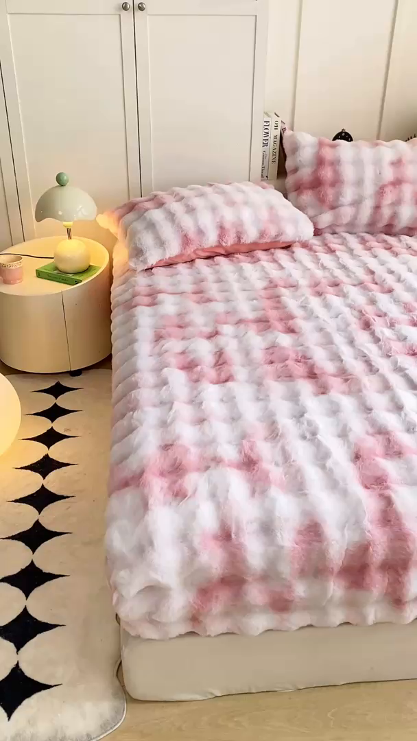 91家纺网 家纺一手货源 找家纺 耐思家纺 2025新款泡泡牛奶绒纯色单品床笠床笠单件 炫彩 胭脂粉