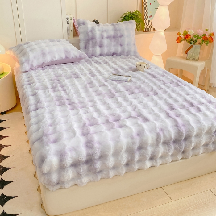 91家纺网 家纺一手货源 找家纺 耐思家纺 2025新款泡泡牛奶绒纯色单品床笠床笠单件 炫彩 雾灰紫