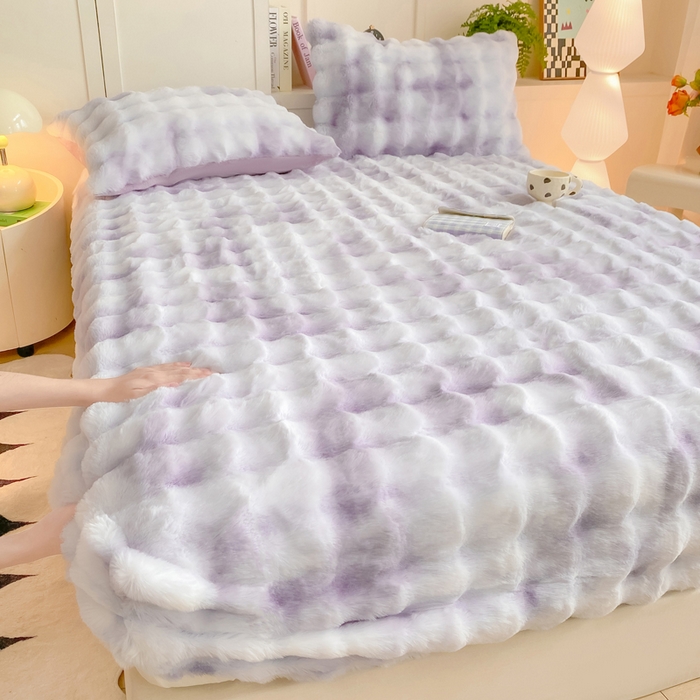 91家纺网 家纺一手货源 找家纺 耐思家纺 2025新款泡泡牛奶绒纯色单品床笠床笠单件 炫彩 雾灰紫