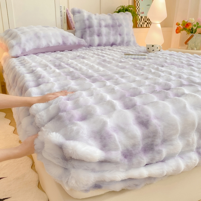 91家纺网 家纺一手货源 找家纺 耐思家纺 2025新款泡泡牛奶绒纯色单品床笠床笠单件 炫彩 雾灰紫