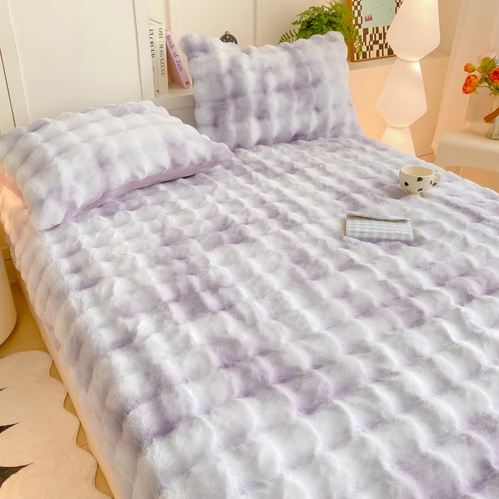 91家纺网 家纺一手货源 找家纺 耐思家纺 2025新款泡泡牛奶绒纯色单品床笠床笠单件 炫彩 雾灰紫