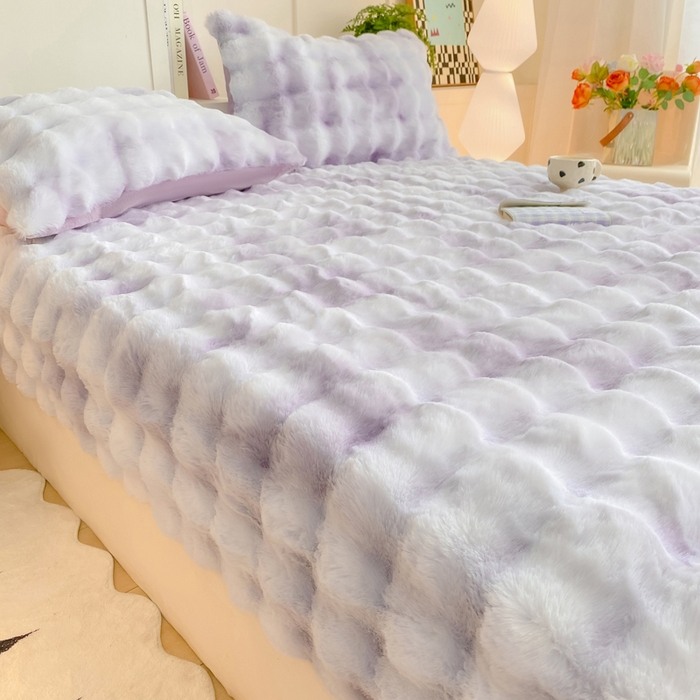 91家纺网 家纺一手货源 找家纺 耐思家纺 2025新款泡泡牛奶绒纯色单品床笠床笠单件 炫彩 雾灰紫