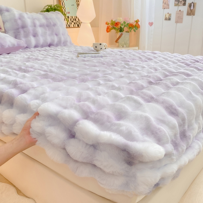 91家纺网 家纺一手货源 找家纺 耐思家纺 2025新款泡泡牛奶绒纯色单品床笠床笠单件 炫彩 雾灰紫