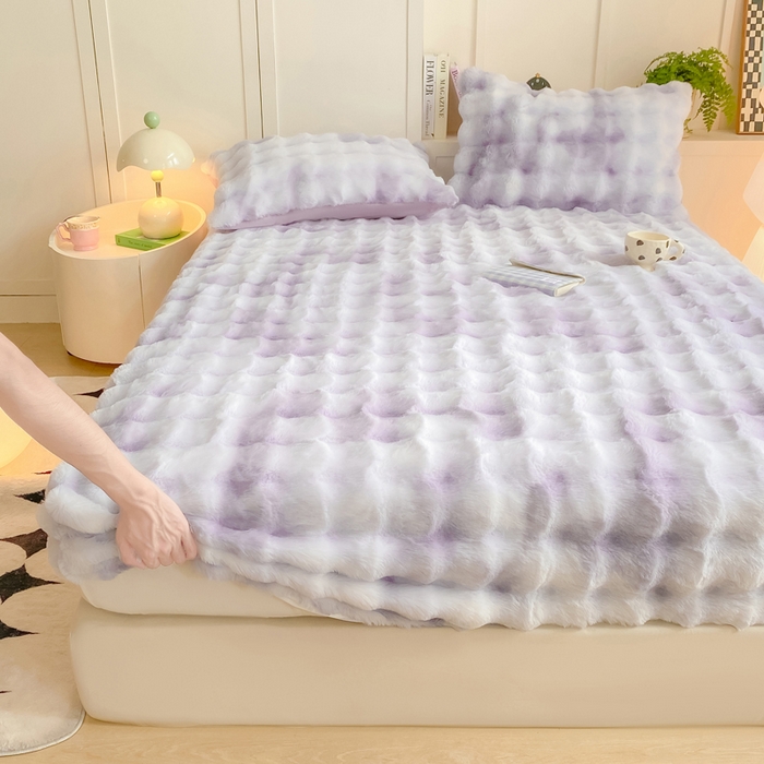 91家纺网 家纺一手货源 找家纺 耐思家纺 2025新款泡泡牛奶绒纯色单品床笠床笠单件 炫彩 雾灰紫