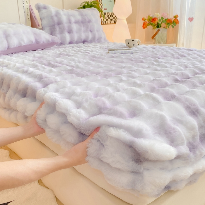 91家纺网 家纺一手货源 找家纺 耐思家纺 2025新款泡泡牛奶绒纯色单品床笠床笠单件 炫彩 雾灰紫