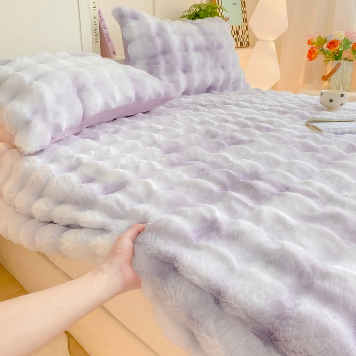 91家纺网 家纺一手货源 找家纺 耐思家纺 2025新款泡泡牛奶绒纯色单品床笠床笠单件 炫彩 雾灰紫