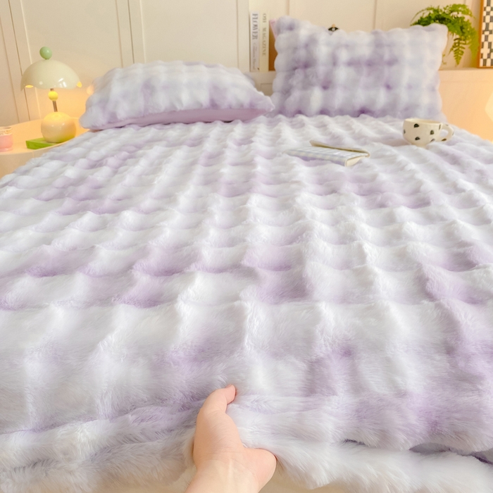 91家纺网 家纺一手货源 找家纺 耐思家纺 2025新款泡泡牛奶绒纯色单品床笠床笠单件 炫彩 雾灰紫