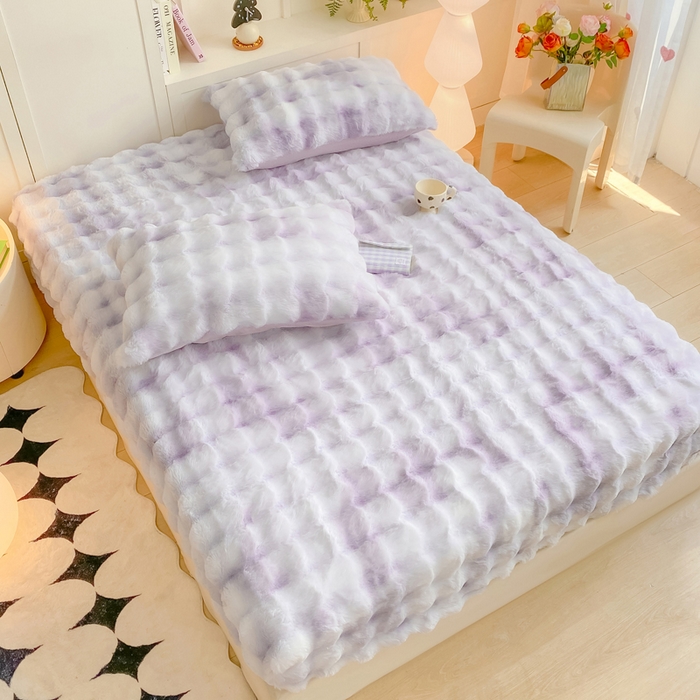 91家纺网 家纺一手货源 找家纺 耐思家纺 2025新款泡泡牛奶绒纯色单品床笠床笠单件 炫彩 雾灰紫