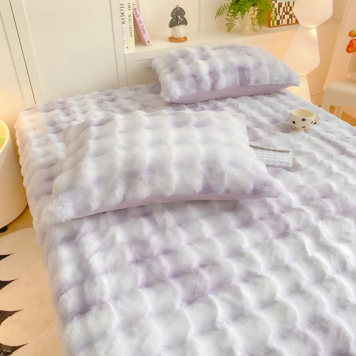 91家纺网 家纺一手货源 找家纺 耐思家纺 2025新款泡泡牛奶绒纯色单品床笠床笠单件 炫彩 雾灰紫