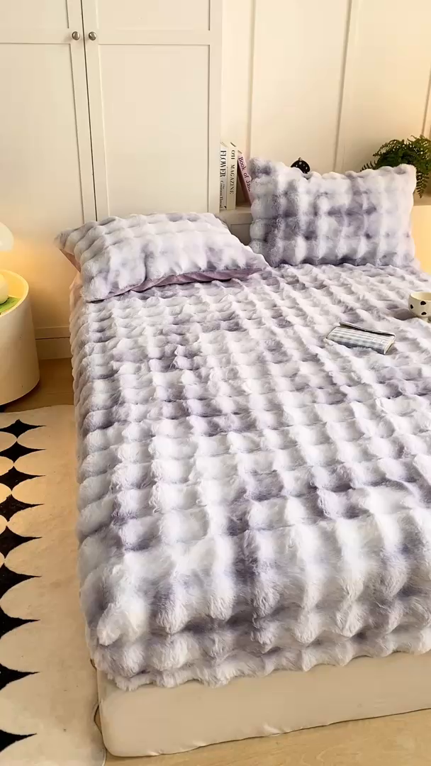 91家纺网 家纺一手货源 找家纺 耐思家纺 2025新款泡泡牛奶绒纯色单品床笠床笠单件 炫彩 雾灰紫