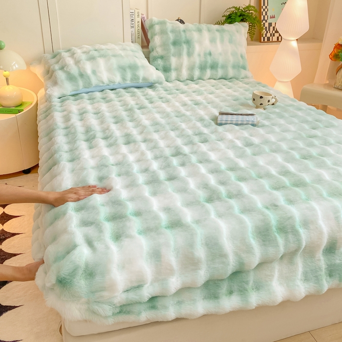 91家纺网 家纺一手货源 找家纺 耐思家纺 2025新款泡泡牛奶绒纯色单品床笠床笠单件 炫彩 青草绿