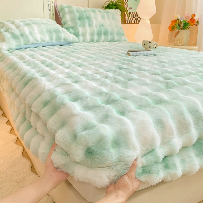 91家纺网 家纺一手货源 找家纺 耐思家纺 2025新款泡泡牛奶绒纯色单品床笠床笠单件 炫彩 青草绿