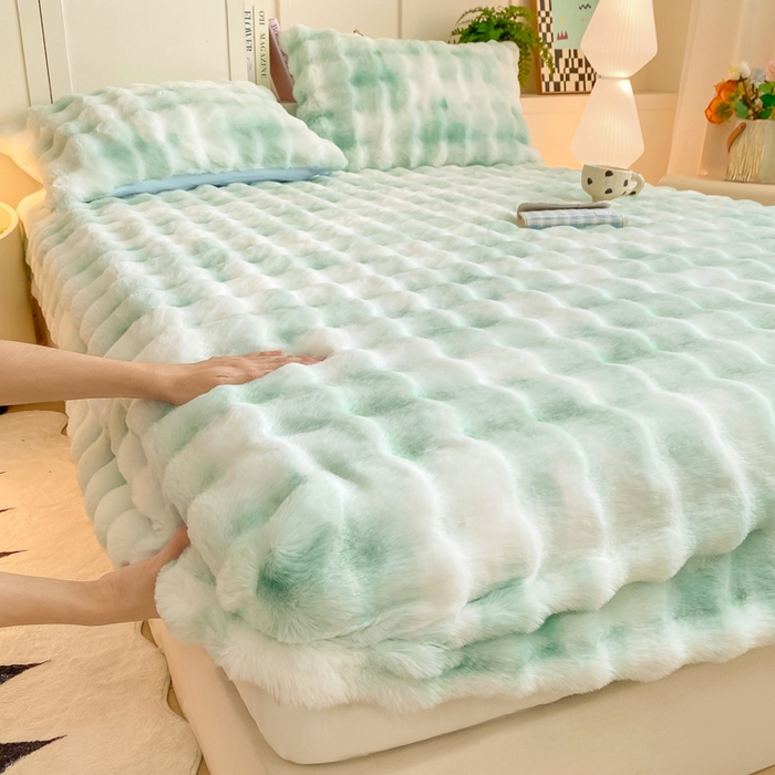 91家纺网 家纺一手货源 找家纺 耐思家纺 2025新款泡泡牛奶绒纯色单品床笠床笠单件 炫彩 青草绿