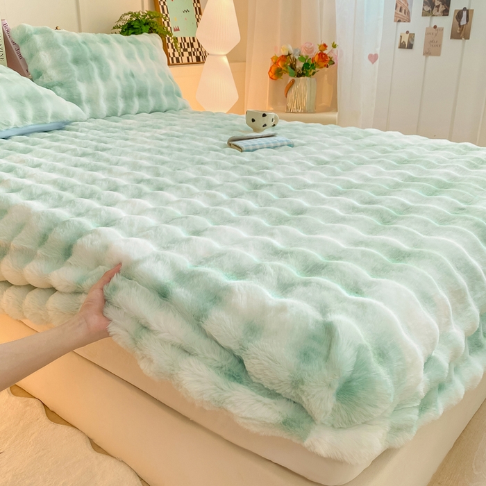 91家纺网 家纺一手货源 找家纺 耐思家纺 2025新款泡泡牛奶绒纯色单品床笠床笠单件 炫彩 青草绿