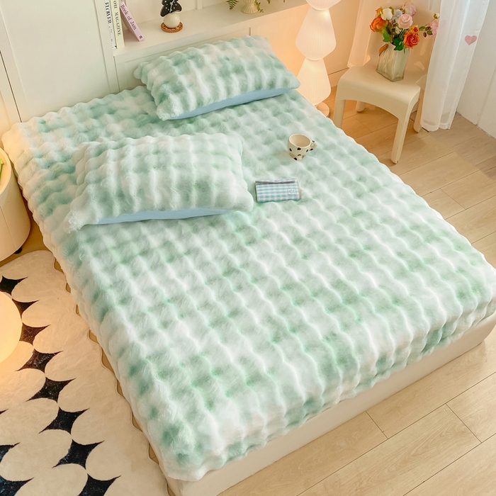 91家纺网 家纺一手货源 找家纺 耐思家纺 2025新款泡泡牛奶绒纯色单品床笠床笠单件 炫彩 青草绿