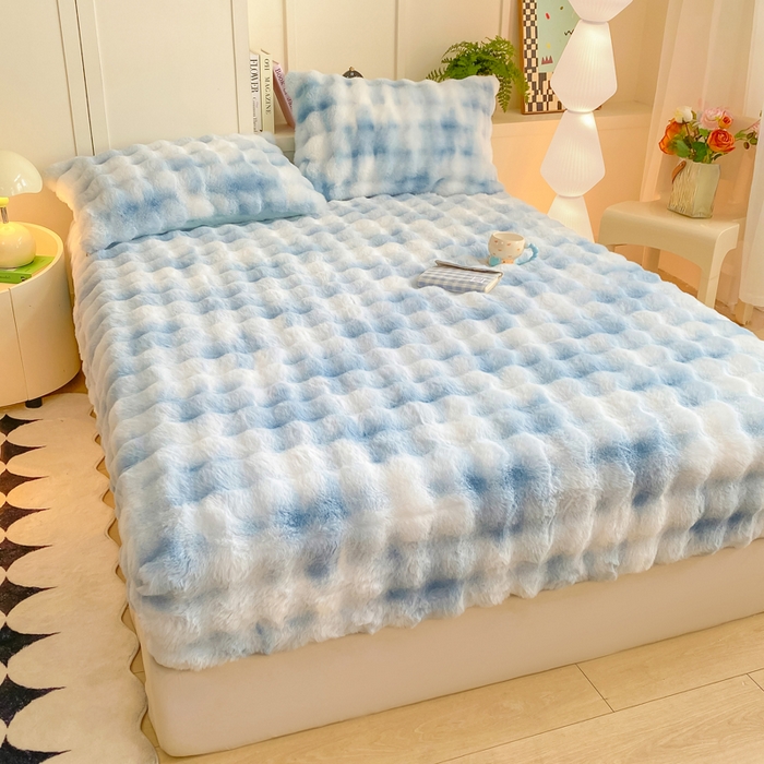 91家纺网 家纺一手货源 找家纺 耐思家纺 2025新款泡泡牛奶绒纯色单品床笠床笠单件 炫彩 清水兰