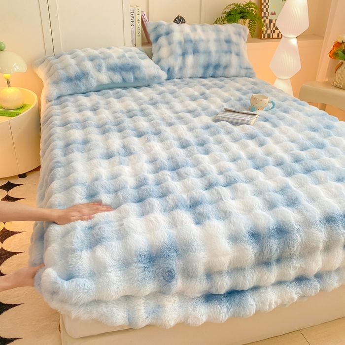 91家纺网 家纺一手货源 找家纺 耐思家纺 2025新款泡泡牛奶绒纯色单品床笠床笠单件 炫彩 清水兰