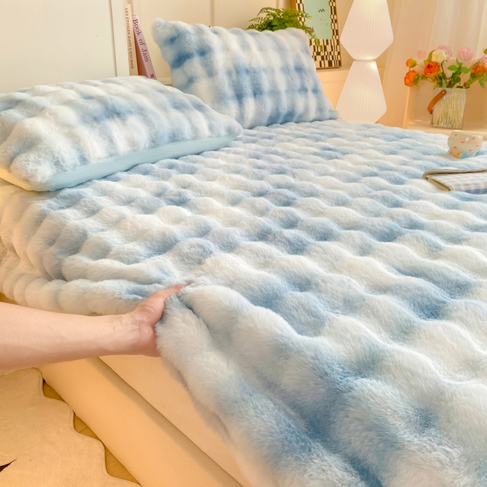 91家纺网 家纺一手货源 找家纺 耐思家纺 2025新款泡泡牛奶绒纯色单品床笠床笠单件 炫彩 清水兰