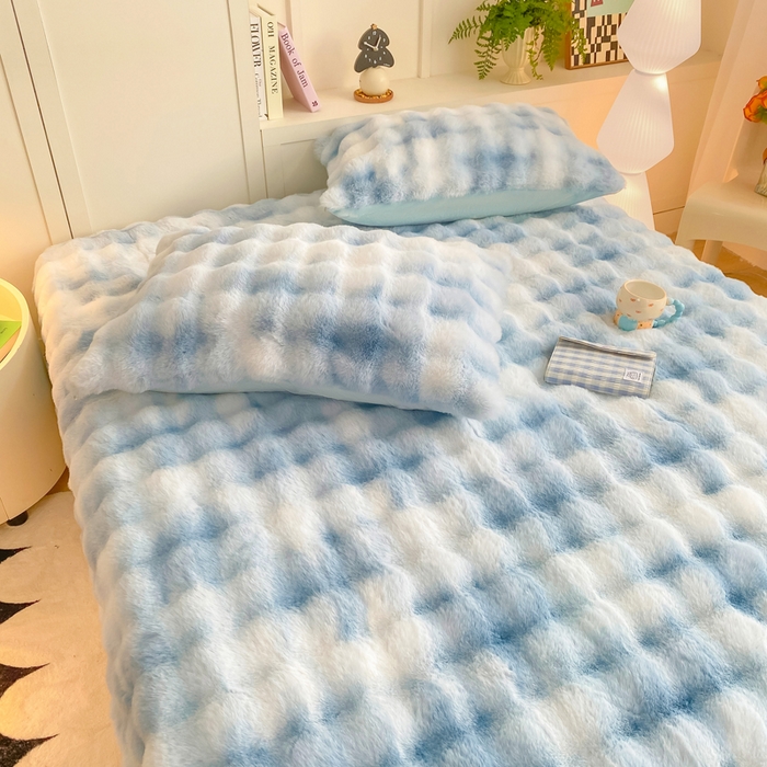 91家纺网 家纺一手货源 找家纺 耐思家纺 2025新款泡泡牛奶绒纯色单品床笠床笠单件 炫彩 清水兰