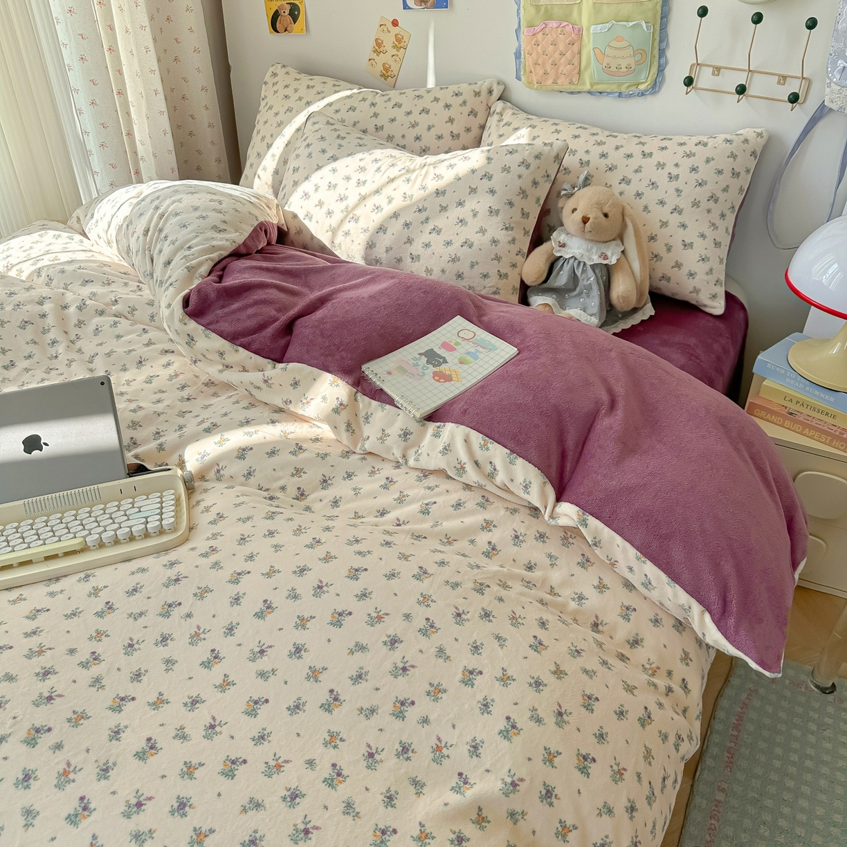 91家纺网 家纺一手货源 找家纺 韩巢家纺 2025新款高克重牛奶绒四件套冬季绒床品被套床单三件套 繁花似梦