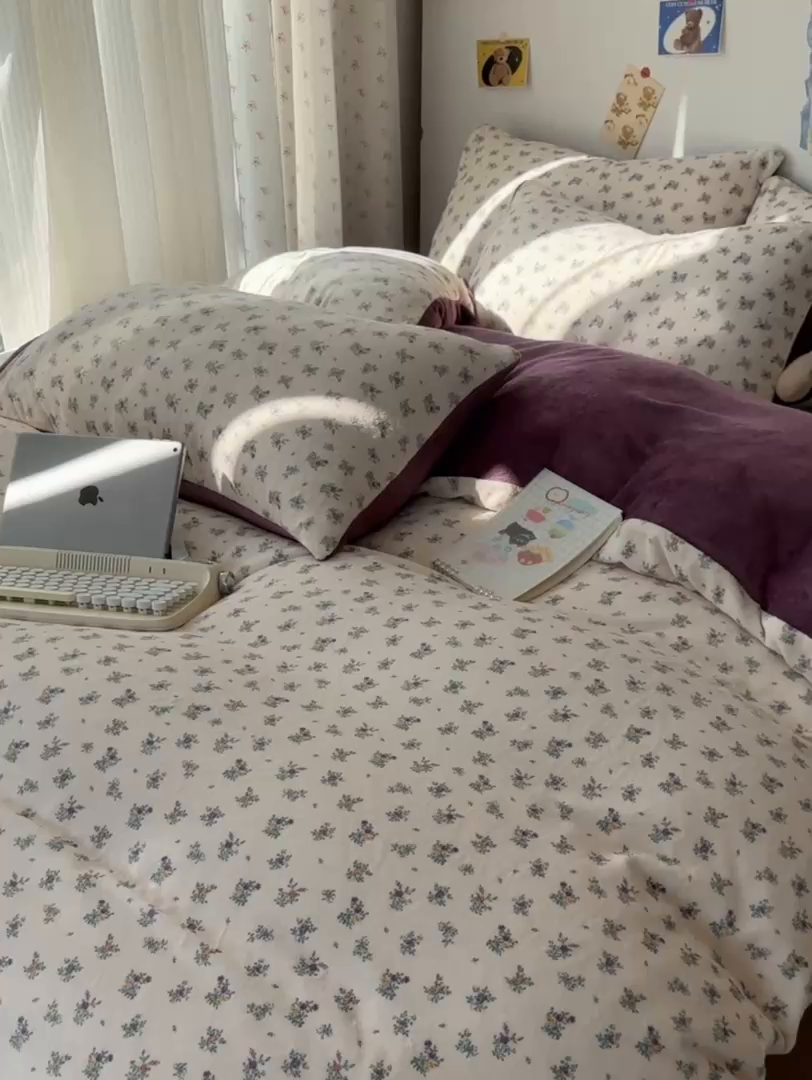 91家纺网 家纺一手货源 找家纺 韩巢家纺 2025新款高克重牛奶绒四件套冬季绒床品被套床单三件套 繁花似梦