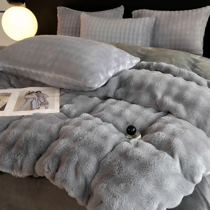 91家纺网 家纺一手货源 找家纺 耐思家纺 2025新款泡泡牛奶绒纯色单品被套被套单件 泡泡 星空灰