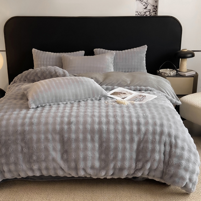 91家纺网 家纺一手货源 找家纺 耐思家纺 2025新款泡泡牛奶绒纯色单品被套被套单件 泡泡 星空灰