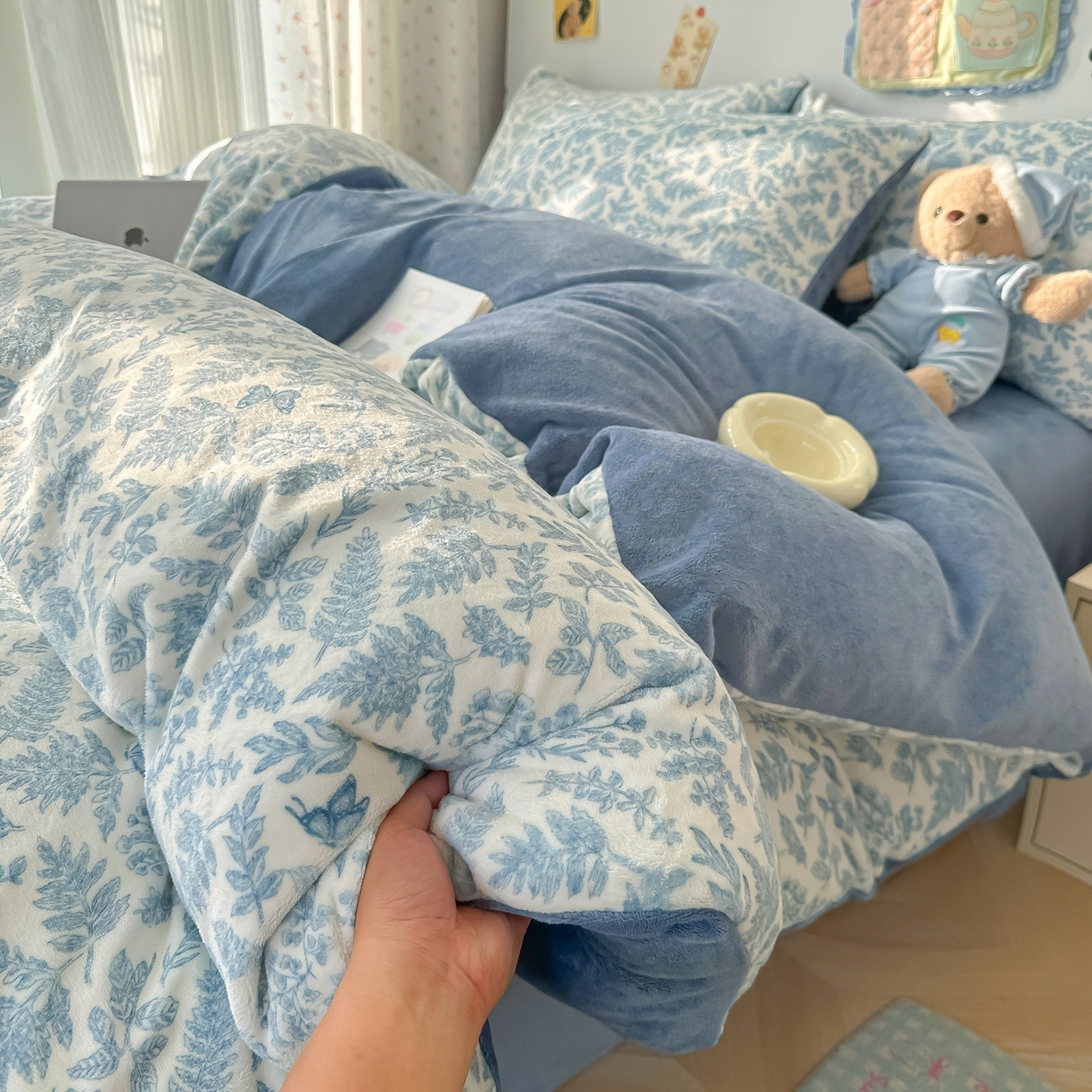 91家纺网 家纺一手货源 找家纺 韩巢家纺 2025新款高克重牛奶绒四件套冬季绒床品被套床单三件套 风沙沙