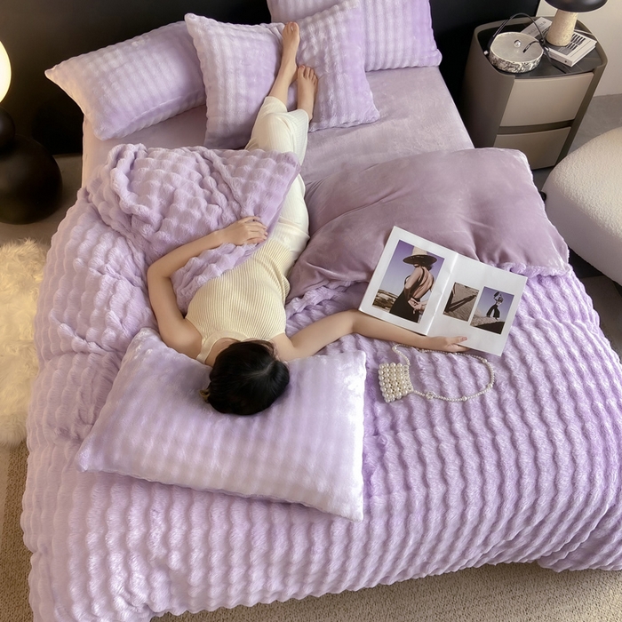 91家纺网 家纺一手货源 找家纺 耐思家纺 2025新款泡泡牛奶绒纯色单品被套被套单件 泡泡 梦幻紫