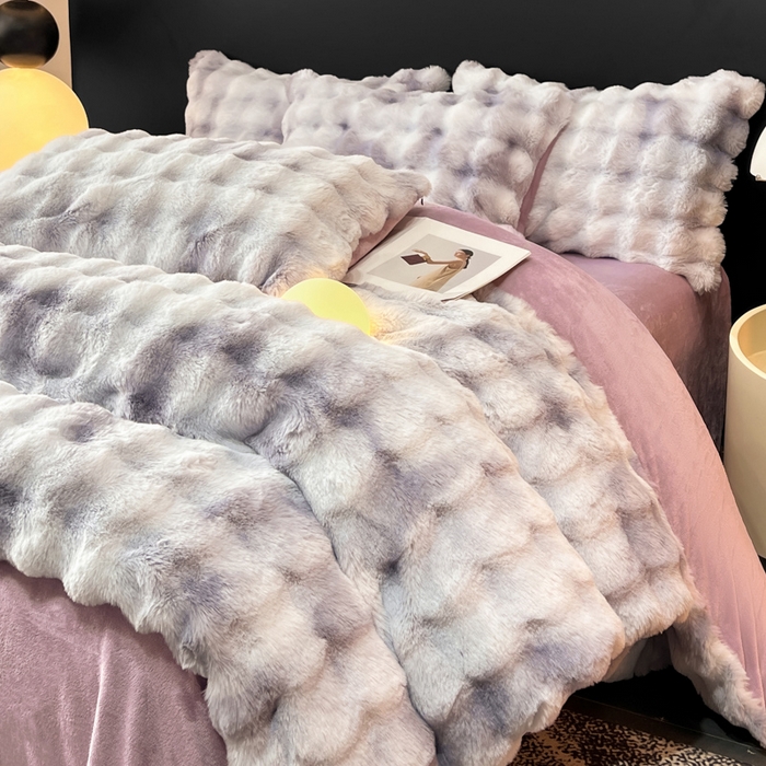 91家纺网 家纺一手货源 找家纺 耐思家纺 2025新款泡泡牛奶绒纯色单品被套被套单件 炫彩 雾灰紫