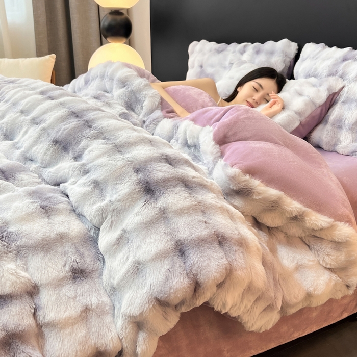 91家纺网 家纺一手货源 找家纺 耐思家纺 2025新款泡泡牛奶绒纯色单品被套被套单件 炫彩 雾灰紫