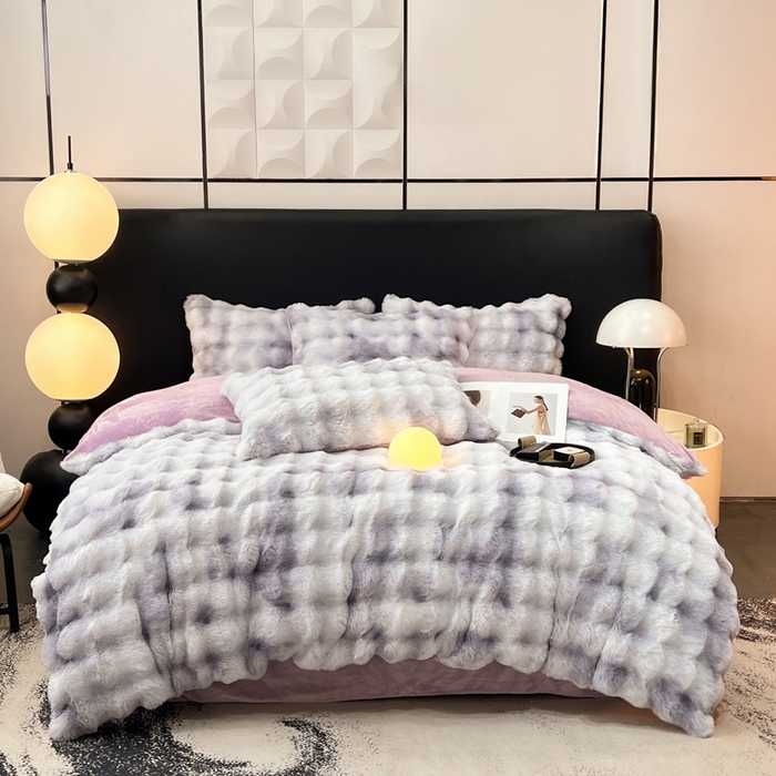 91家纺网 家纺一手货源 找家纺 耐思家纺 2025新款泡泡牛奶绒纯色单品被套被套单件 炫彩 雾灰紫