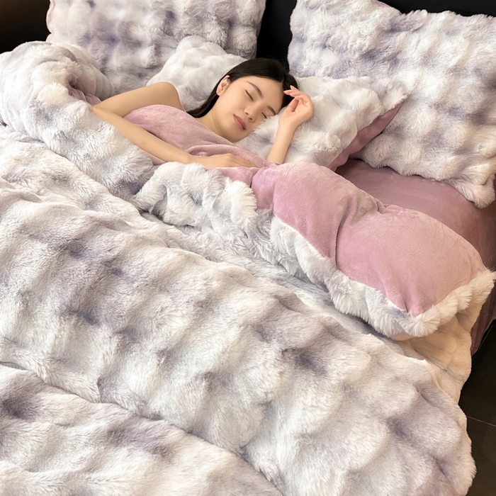 91家纺网 家纺一手货源 找家纺 耐思家纺 2025新款泡泡牛奶绒纯色单品被套被套单件 炫彩 雾灰紫