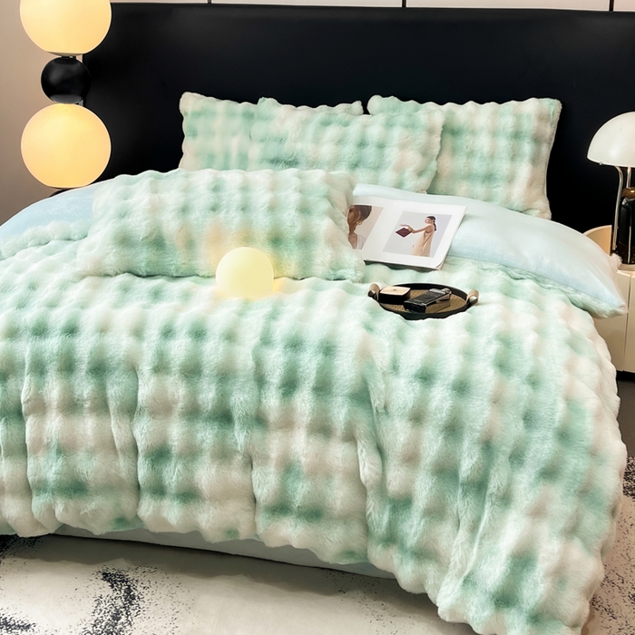 91家纺网 家纺一手货源 找家纺 耐思家纺 2025新款泡泡牛奶绒纯色单品被套被套单件 炫彩 青草绿