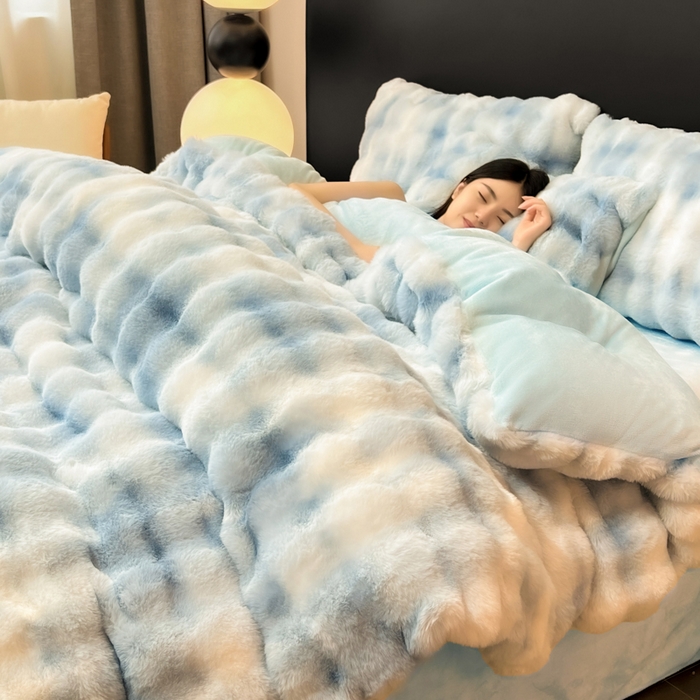 91家纺网 家纺一手货源 找家纺 耐思家纺 2025新款泡泡牛奶绒纯色单品被套被套单件 炫彩 清水兰