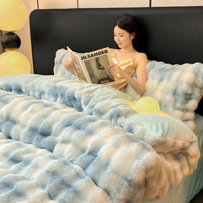 91家纺网 家纺一手货源 找家纺 耐思家纺 2025新款泡泡牛奶绒纯色单品被套被套单件 炫彩 清水兰