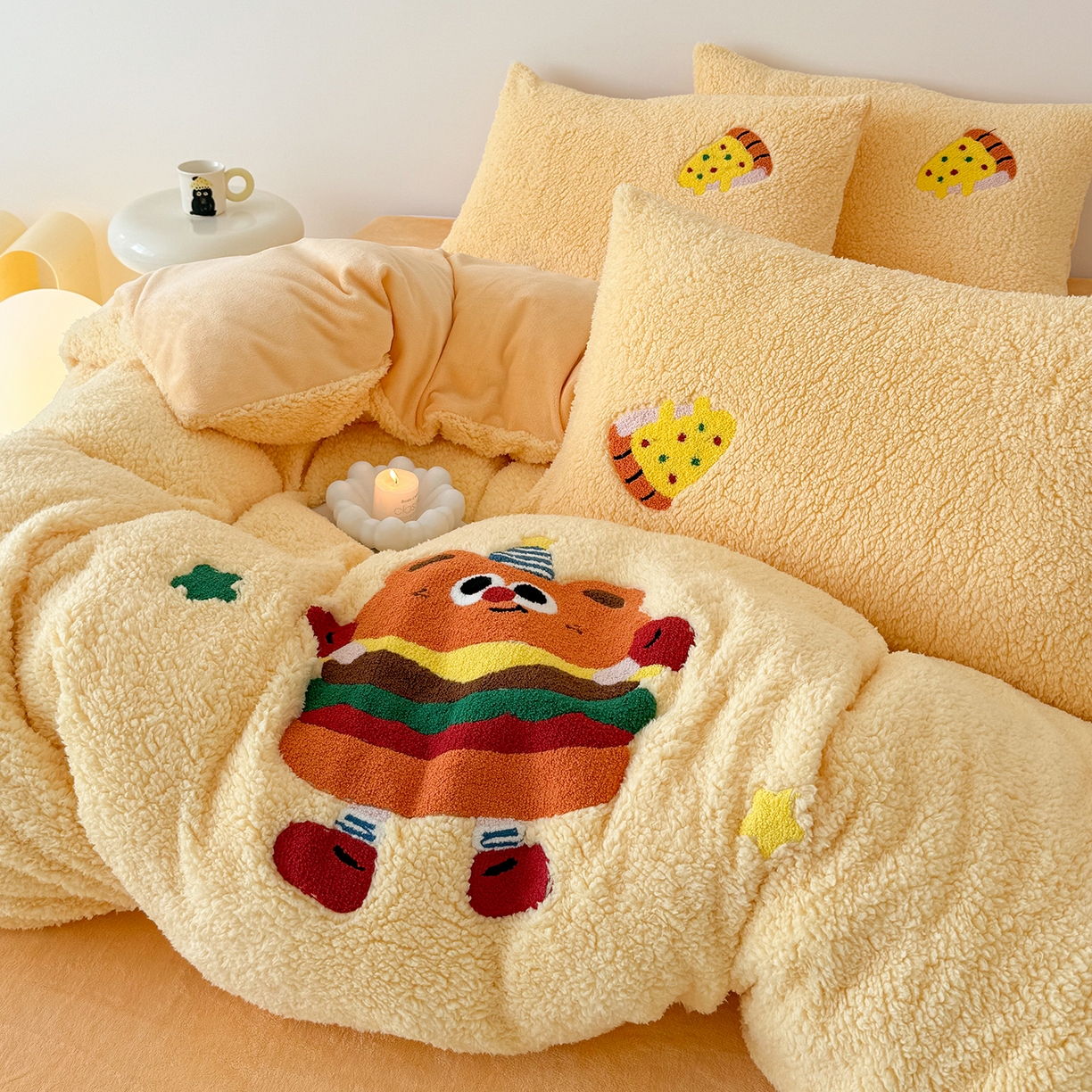 91家纺网 家纺一手货源 找家纺 （总）乐坊 2025新款小阪羊羔绒牛奶绒卡通四件套冬季加厚保暖