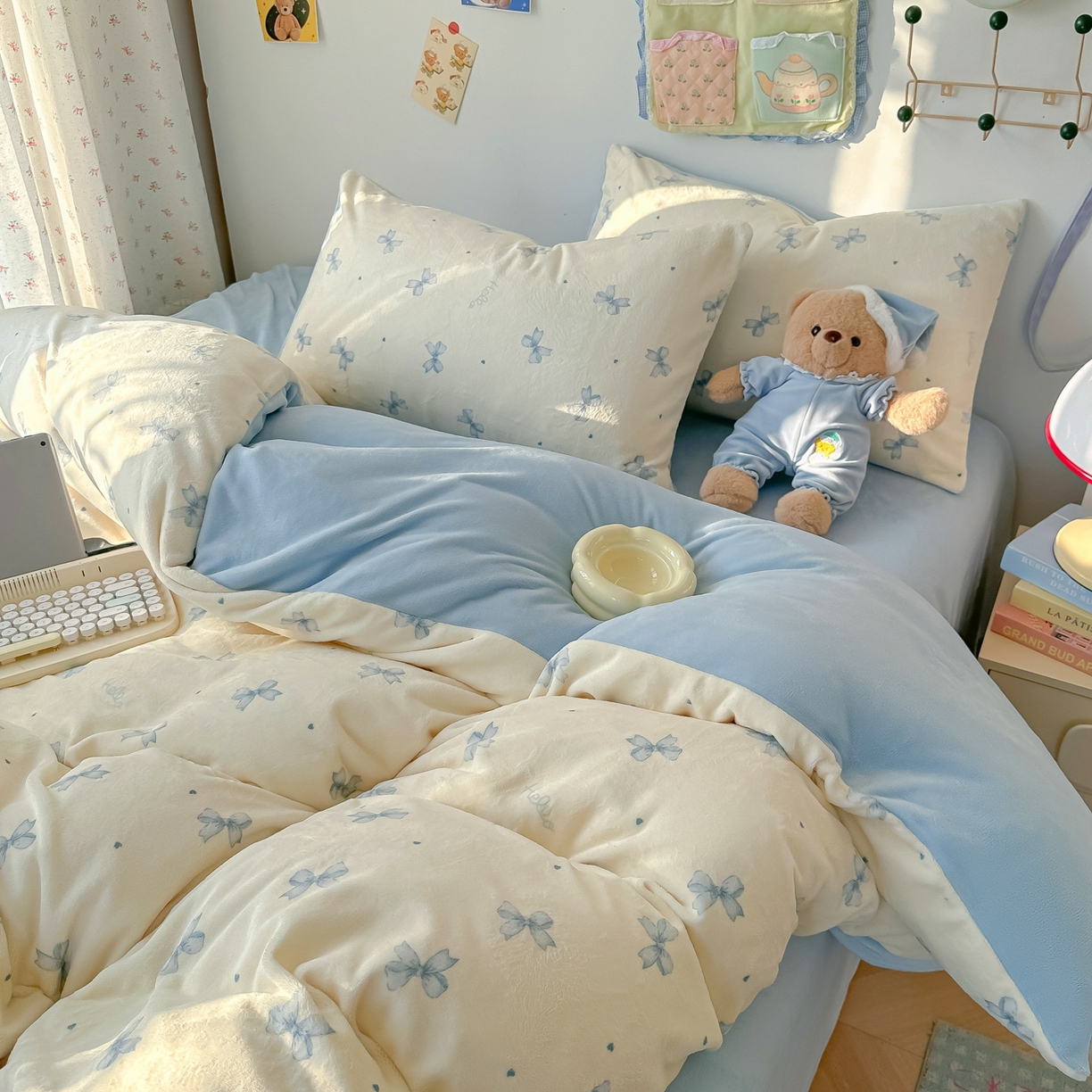 91家纺网 家纺一手货源 找家纺 韩巢家纺 2025新款高克重牛奶绒四件套冬季绒床品被套床单三件套 梦幻