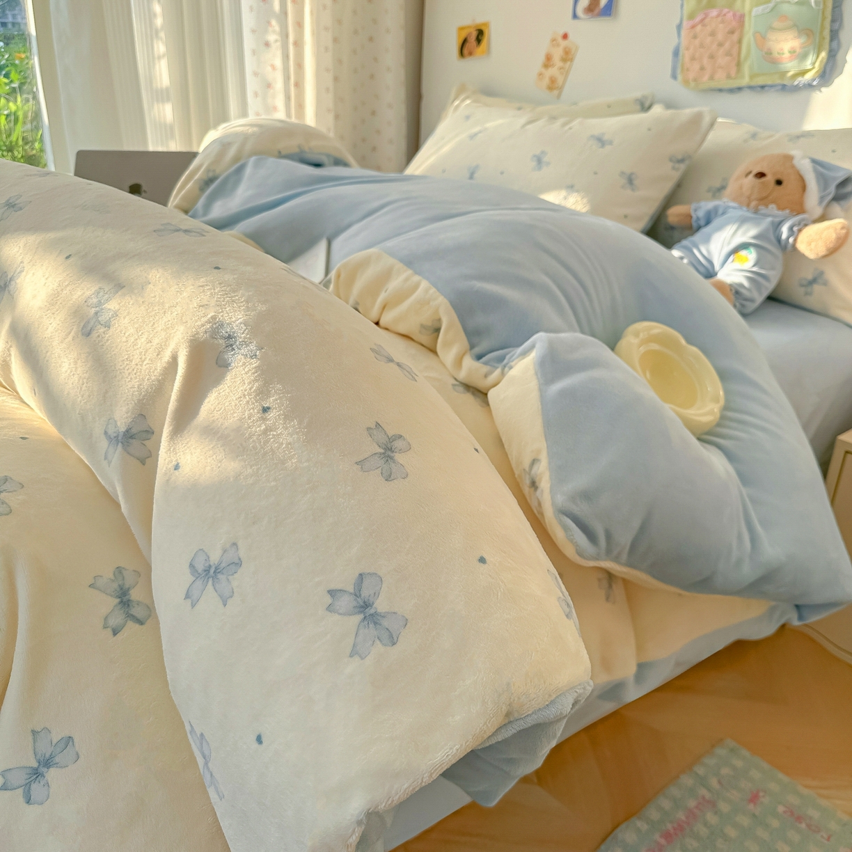 91家纺网 家纺一手货源 找家纺 韩巢家纺 2025新款高克重牛奶绒四件套冬季绒床品被套床单三件套 梦幻