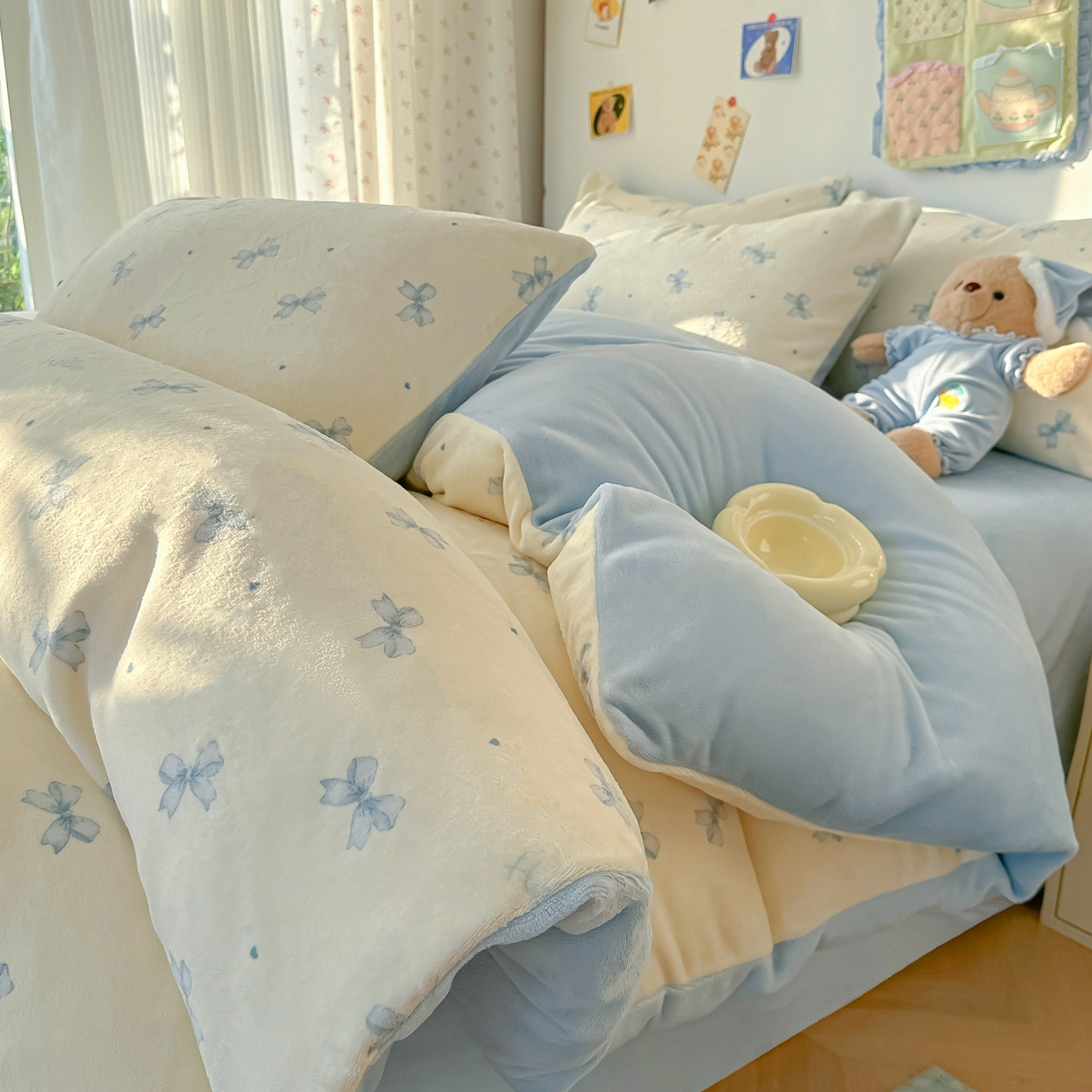 91家纺网 家纺一手货源 找家纺 韩巢家纺 2025新款高克重牛奶绒四件套冬季绒床品被套床单三件套 梦幻