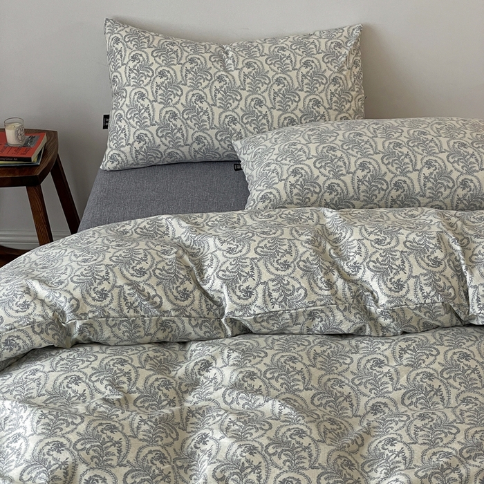 91家纺网 家纺一手货源 找家纺 仟网汇 2025新款高克重亚麻复古简单款四件套 卡曼蓝