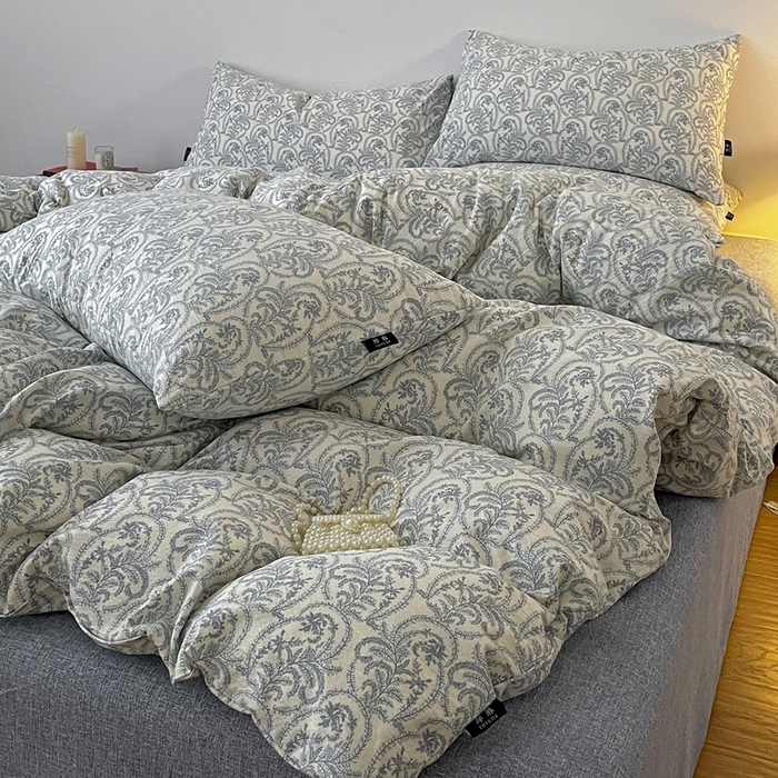 91家纺网 家纺一手货源 找家纺 仟网汇 2025新款高克重亚麻复古简单款四件套 卡曼蓝