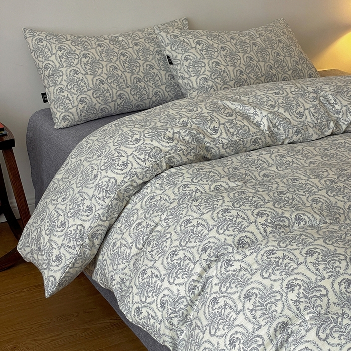 91家纺网 家纺一手货源 找家纺 仟网汇 2025新款高克重亚麻复古简单款四件套 卡曼蓝