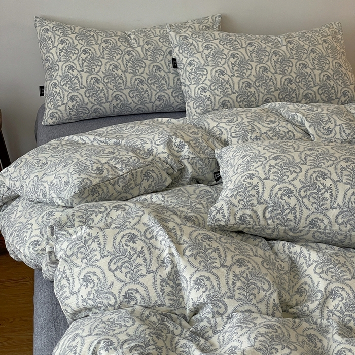 91家纺网 家纺一手货源 找家纺 仟网汇 2025新款高克重亚麻复古简单款四件套 卡曼蓝