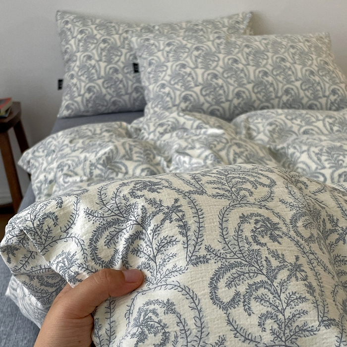 91家纺网 家纺一手货源 找家纺 仟网汇 2025新款高克重亚麻复古简单款四件套 卡曼蓝