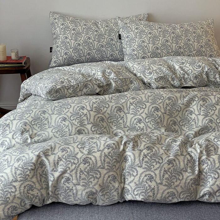 91家纺网 家纺一手货源 找家纺 仟网汇 2025新款高克重亚麻复古简单款四件套 卡曼蓝