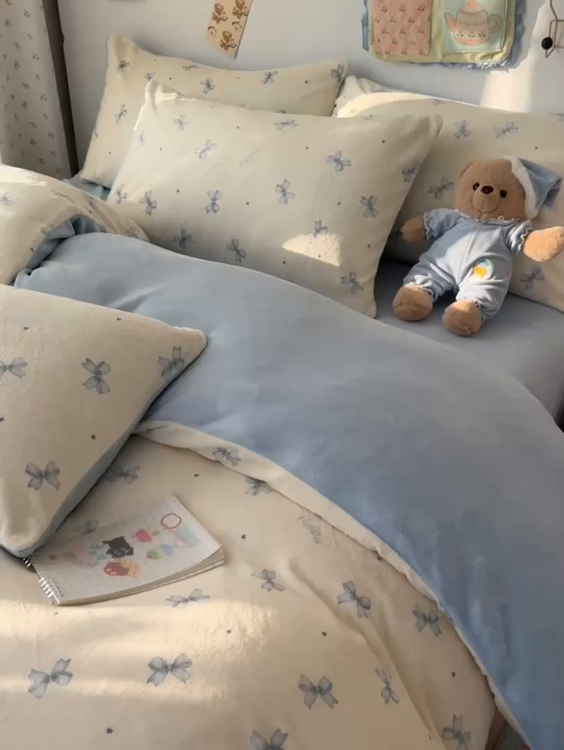 91家纺网 家纺一手货源 找家纺 韩巢家纺 2025新款高克重牛奶绒四件套冬季绒床品被套床单三件套 梦幻