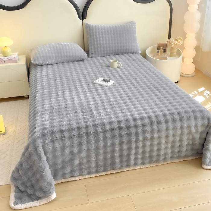 91家纺网 家纺一手货源 找家纺 耐思家纺 2025新款泡泡牛奶绒纯色单品床单床单单件 泡泡 星空灰