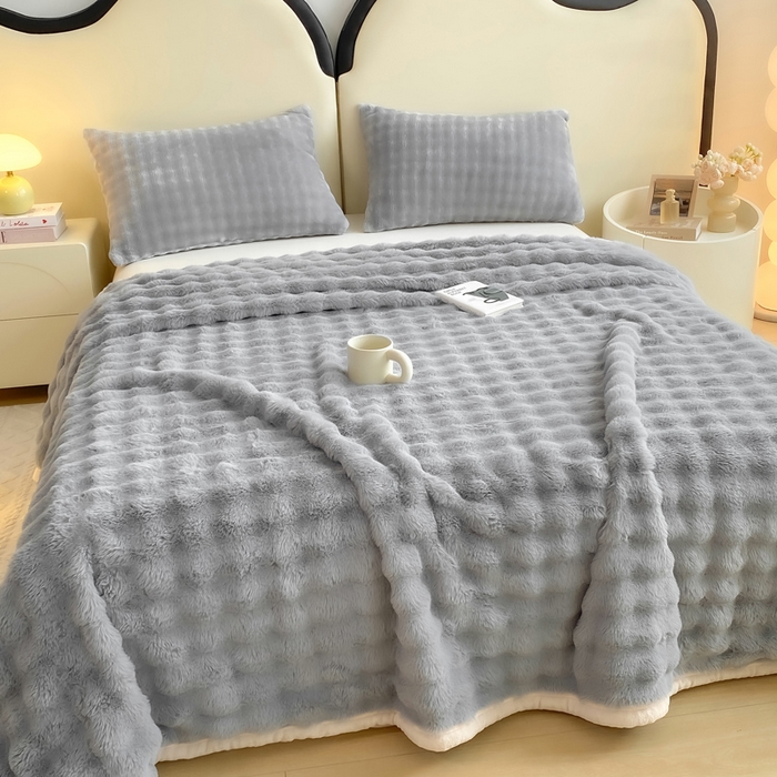 91家纺网 家纺一手货源 找家纺 耐思家纺 2025新款泡泡牛奶绒纯色单品床单床单单件 泡泡 星空灰